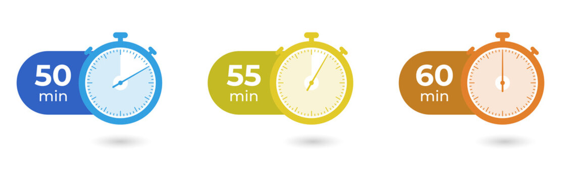 Colorful timer icons for time management and productivity on transparent background