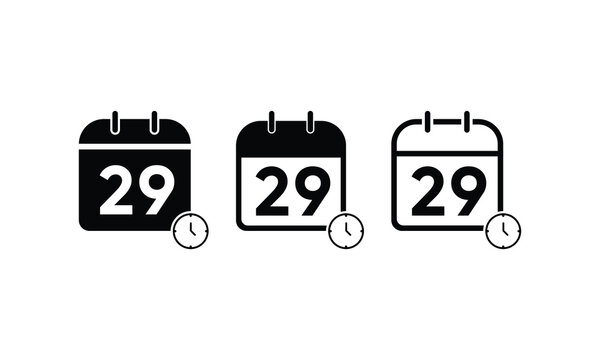 date clock icon, vector 29 calendar date, vector calendar date 29, 29 calendar date icon vector