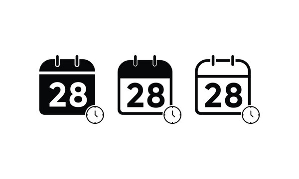 date clock icon, vector 28 calendar date, vector calendar date 28, 28 calendar date icon vector
