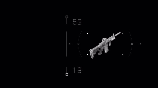 Digital HUD Interface Showing Military Assault Rifle Rotation.