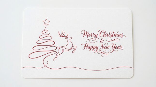 Minimalist christmas greeting card design with a hand drawn stylized christmas tree and elegant calligraphy