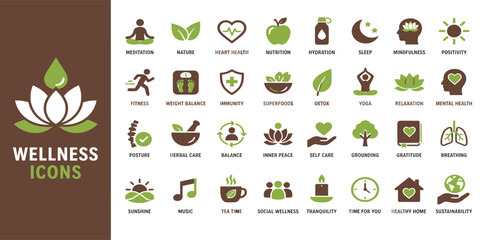 Fototapeta premium Wellness Icons Logo Featuring Lotus Symbol.