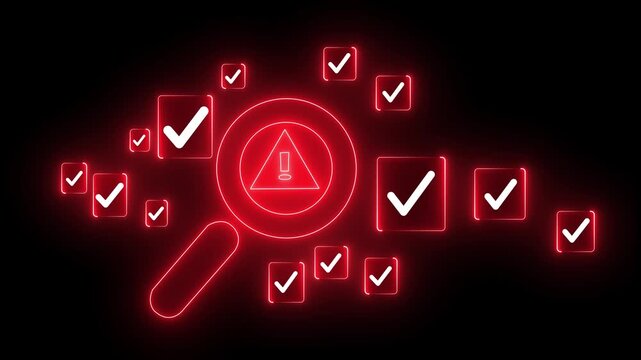 Identifying Critical Issues: Magnifying Alert Amidst Approvals & Checks for Risk Management, Security, and futuristic Compliance Risk Security Audit Verification, Governance. 4k motion video.