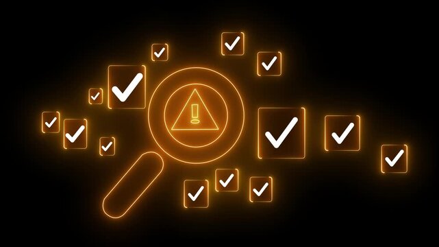 Identifying Critical Issues: Magnifying Alert Amidst Approvals & Checks for Risk Management, Security, and futuristic Compliance Risk Security Audit Verification, Governance. 4k motion video.