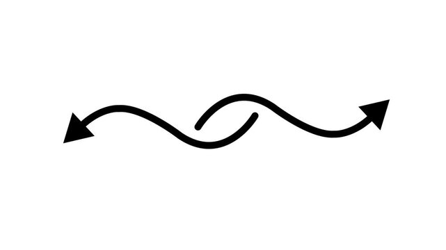 Minimalist animated double arrow black s-curve arrows on white background, for ui animation, Animation of 4k video.