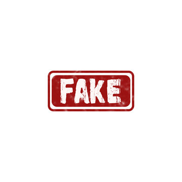 Red rubber stamp with the word fake inside a rectangular border for marking documents and identifying errors