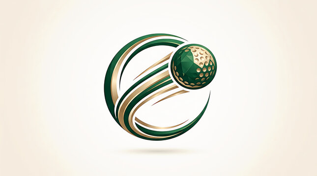 Green golf ball moving fast with abstract motion lines in a dynamic circular design