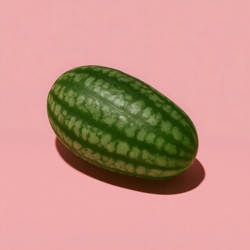 Fresh single cucamelon micro watermelon fruit isolated on pink studio background with hard side shadow