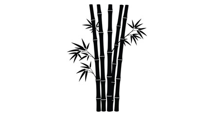 Fototapeta premium Black silhouette of bamboo stalks and leaves against a white background