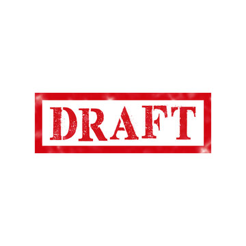 Red rubber stamp with the word draft printed in a grunge texture style for official business document mark
