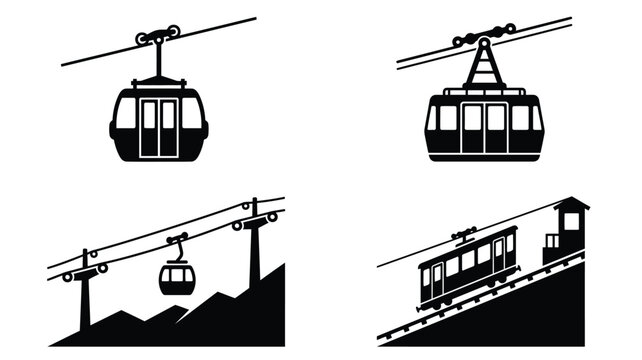 Aerial tramways and funicular railway depicted as a black silhouette