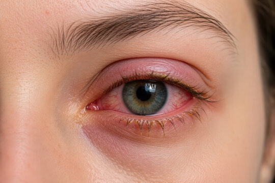Conjunctivitis Red Eye with Inflamed Eyelid and Irritated Conjunctiva Close Up