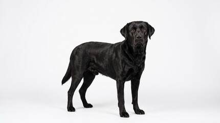 Obraz premium Elegant Black Labrador: A sleek, black Labrador Retriever stands poised and alert, showcasing its classic build and friendly expression.