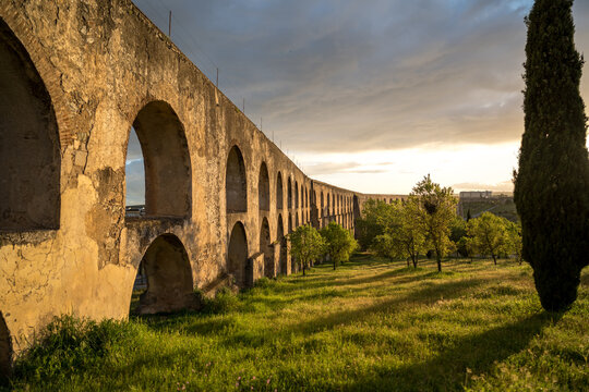 Aqueduct Arches in Elvas Portugal at Sunset