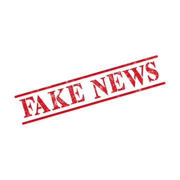 Red rubber stamp impression with the words fake news written in a bold font style for media and journalism