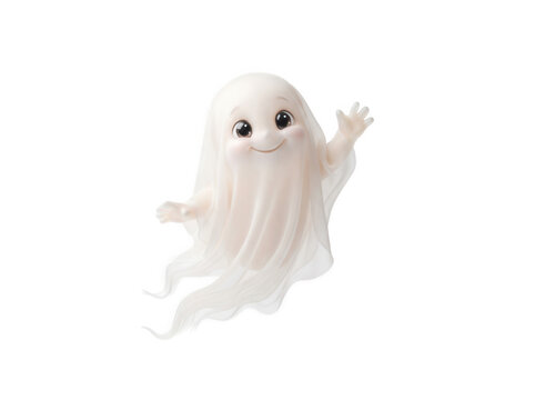 Playful floating ghost waving isolated on a transparent background