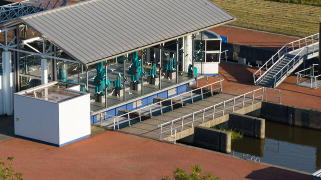 Aerial view of Den Deel Pumping Station in Groningen, Netherlands