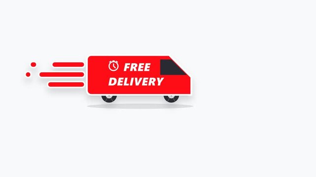 Fast free delivery red truck icon on white background vector illustration representing quick shipping service