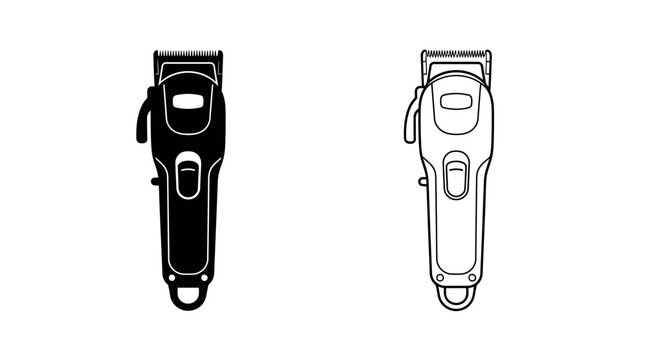 Electric hair clippers in black fill and line art style on white background