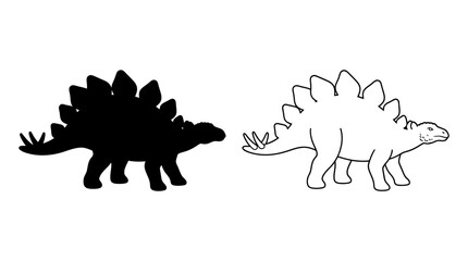 Stegosaurus dinosaur silhouette and line drawing on a white background © Design Hub