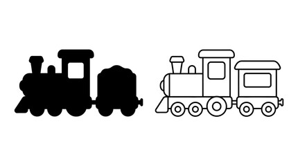 Steam locomotive silhouette and outline drawing on a white background © Design Hub