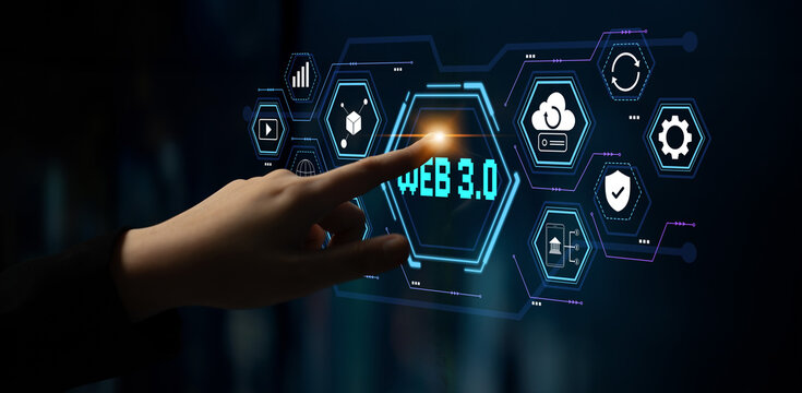 A futuristic user interface for Web 3.0 technology and applications. An overview of decentralized services like DeFi, cloud storage, and security. Motif