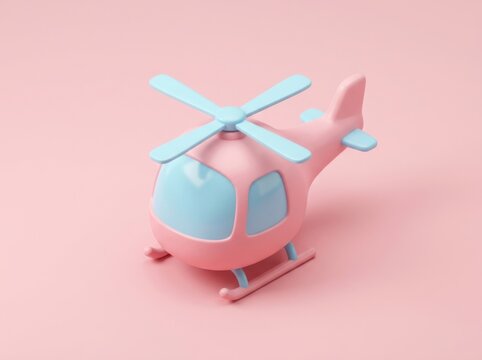 A cute pink toy helicopter rendered in a soft minimalist 3D style