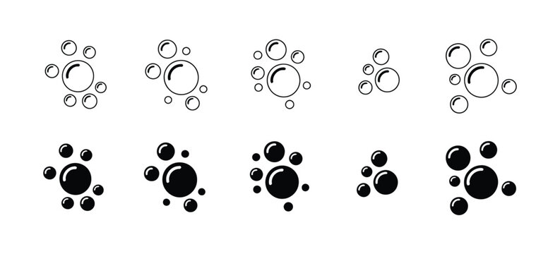 bubble icon set, soap foam, fizzy drink and oxygen bubbles vector