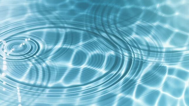 Shimmering turquoise water ripples radiating outward, soft light caustics dancing across surface, circular waves expanding in slow motion, creating tranquil