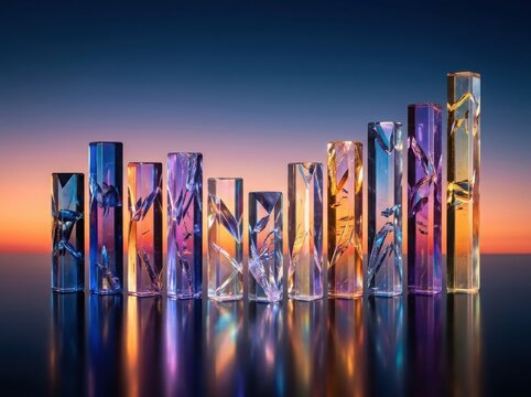 Crystal glass panels abstract modern architecture , Modern futuristic composition, Scattered translucent glass.