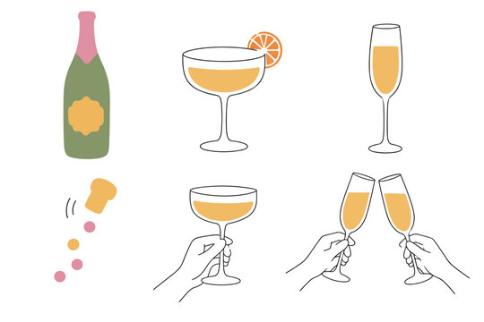 Champagne Celebration Set with Bottle Glasses Cork and Hands