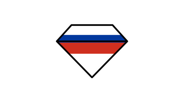 Stylized diamond shape featuring the colors of the russian flag in a flat design