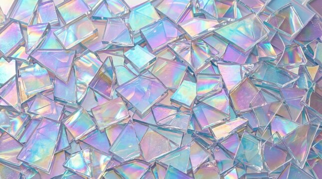 Iridescent Glass Shards Background , Modern futuristic composition, Scattered translucent glass.