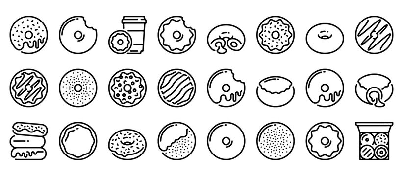 Modern Doughnut Line Icon Set. Editable Stroke Vector Illustration. Isolated on Transparent Background. 