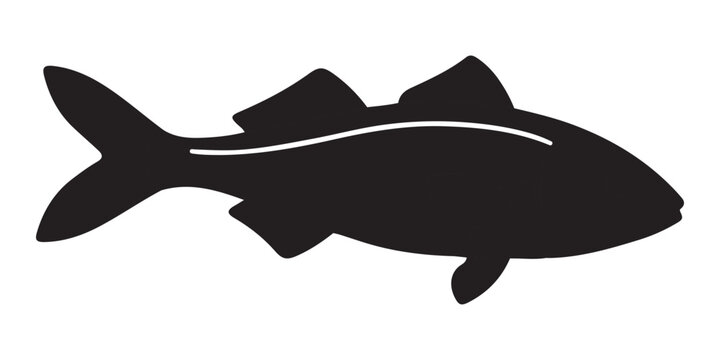 Fish black silhouette vector icon for aquatic designs and fishing industry logos.