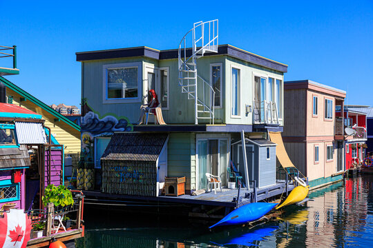 View of a Colorful Houses at Fisherman's Wharf Victoria BC