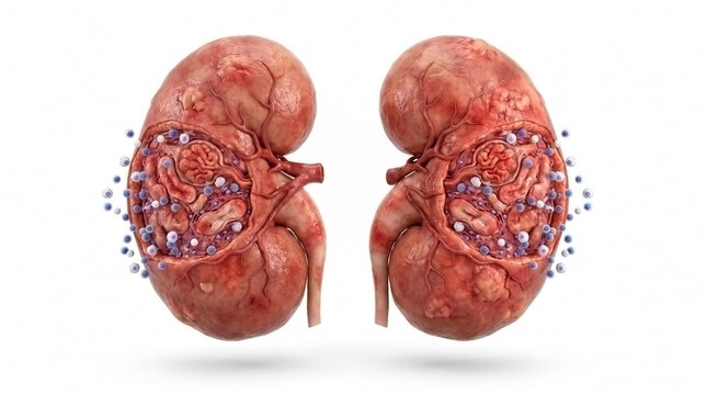 Healthy human kidneys pair with detailed internal renal tissue and structure visualization human body renal system kidney pair