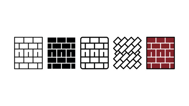 Set of five flat vector brick wall icons with different pattern designs