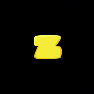 Yellow Alphabet Z 2.5D Cel Shaded Puffy Bubble Typography Animation with Alpha Channel