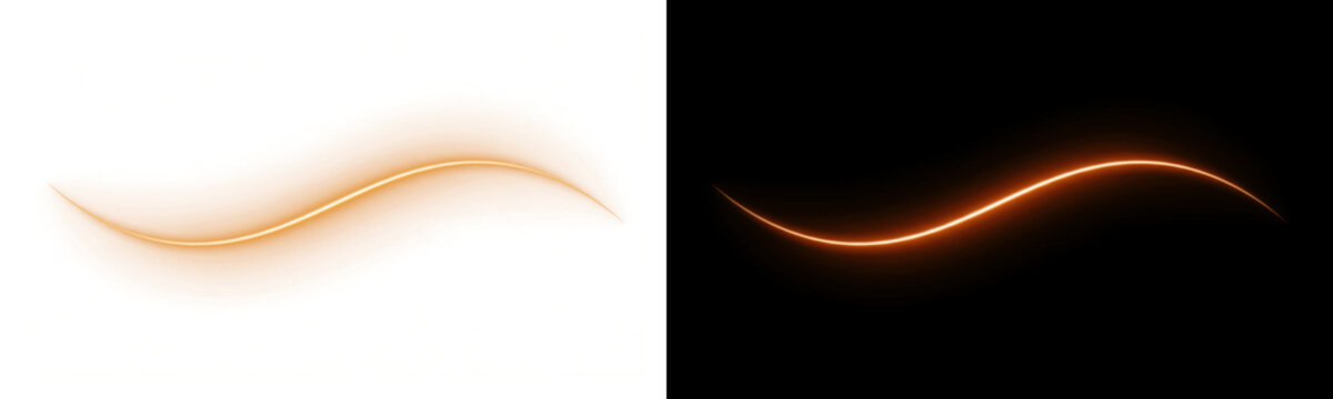 Glowing golden light wave swish isolated on transparent background