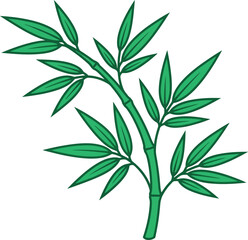 Fototapeta premium A hand drawn green bamboo plant branch with leaves isolated on a transparent background
