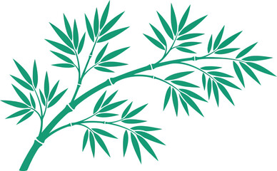 Fototapeta premium Green bamboo branch illustration with leaves isolated on a transparent background