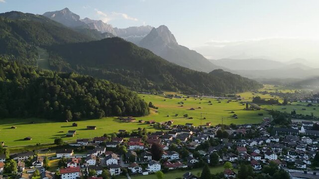 Bavarian Alps aerial view of Zugspitze from Garmisch-Paternkirchen