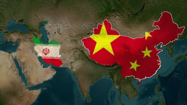 World map showing geopolitical alliance animation with shifting country flag overlays