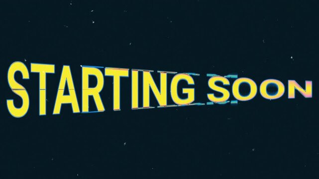 Stream Starting Soon digital glitch text animation on dark background. Cyber broadcast screen overlay.