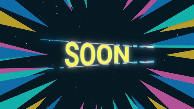 Starting Soon animated typography with colorful rays background. Dynamic stream screen transition.