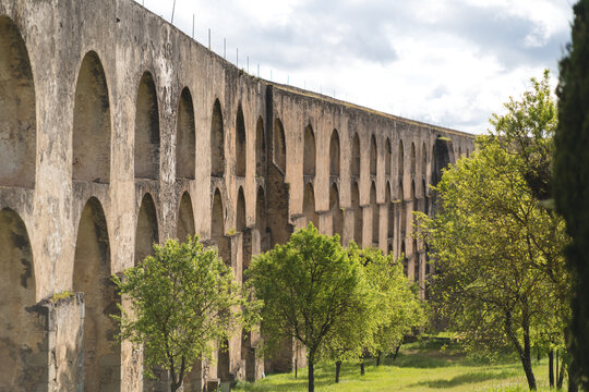 Amarelo Aqueduct Elvas Portugal Arches and Green Trees