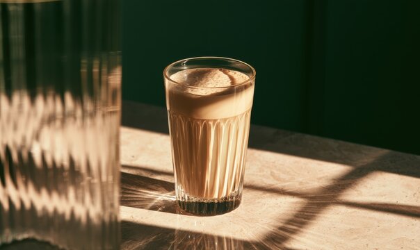 Latte coffee in textured glass