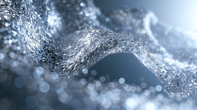 Abstract Silver Metallic Flowing Crystal Wave Background