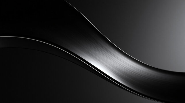 Abstract Black Metallic Wave Background with Brushed Texture